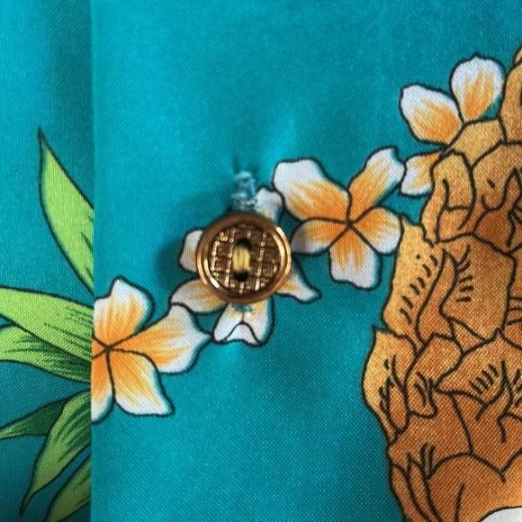 Vintage 70s Hawaiian Aloha Shirt Papaya Leis Pineapple Hibiscus Polyester Medium - Picture 9 of 9